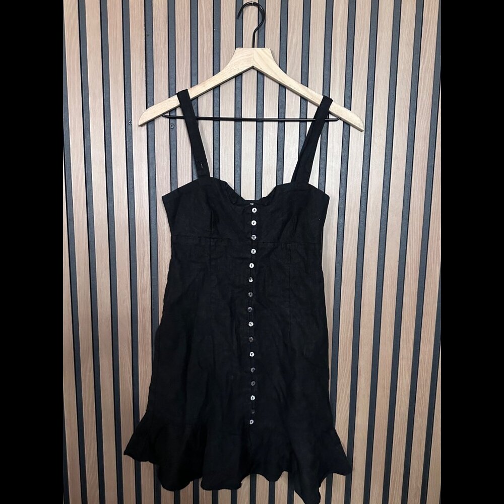 Olivaceous Dress Small Womens Black Rami Button Drop Waist Woven - Picture 2 of 2